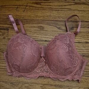 B.Luxe Lace Underwire Bra Mauve 40C Pretty Full Support Wide Band Back Closure